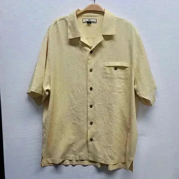 Tommy Bahama Shake my Bay martini yellow silk button up sz Medium see de… - Picture 2 of 4